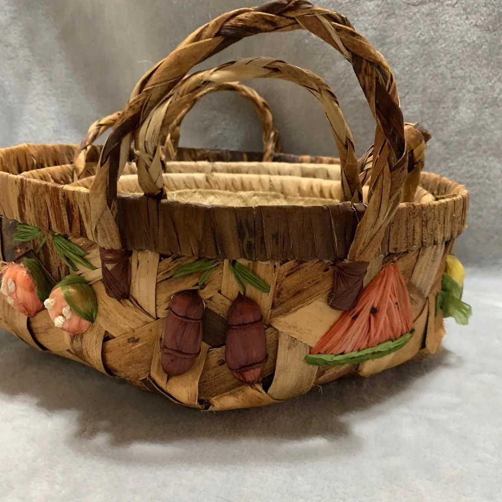 Woven Baskets Set of 3 Fruit Veggie Decor‎ Raffia Farmhouse Countrycore Vintage
